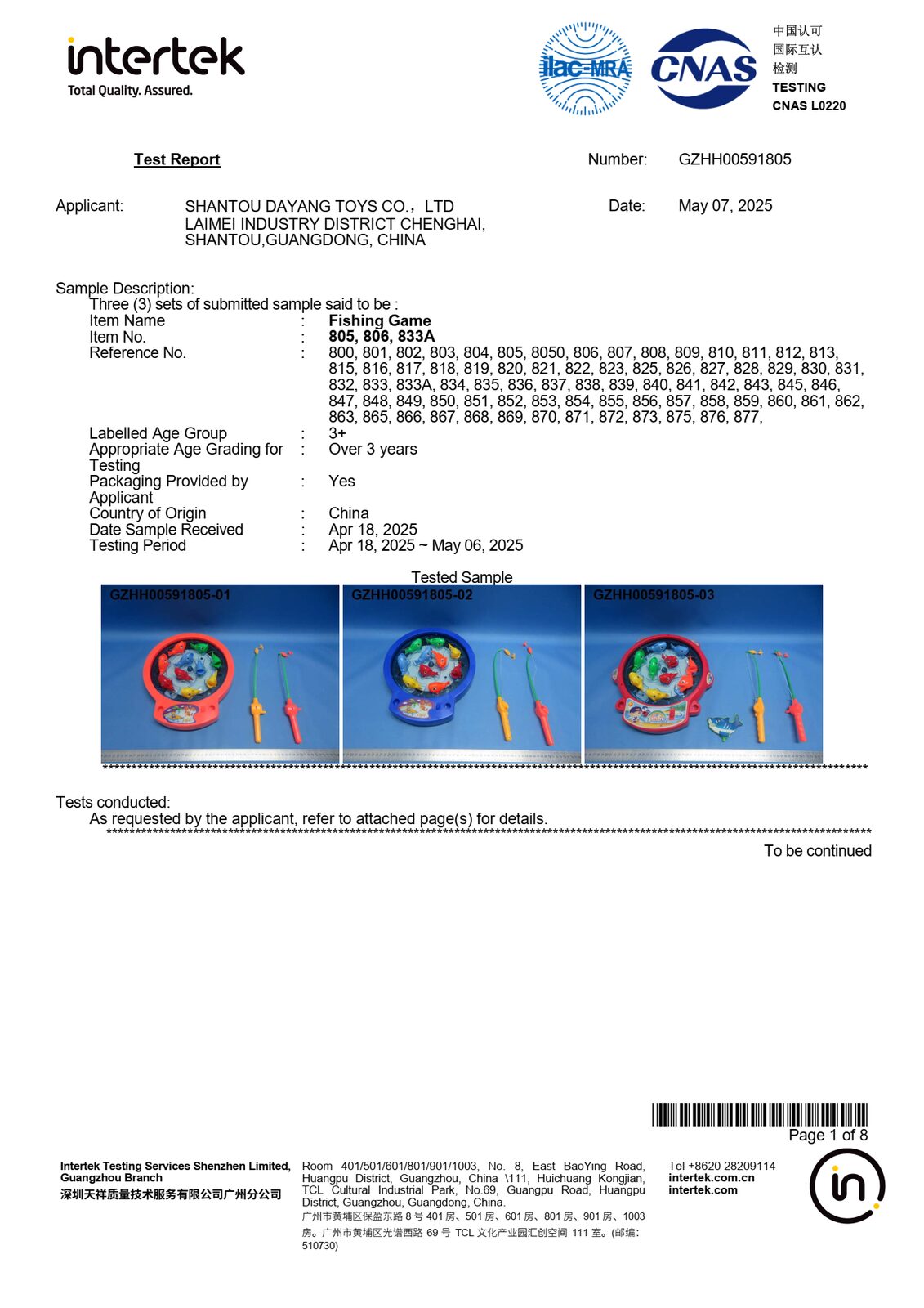 Example Intertek toy test report